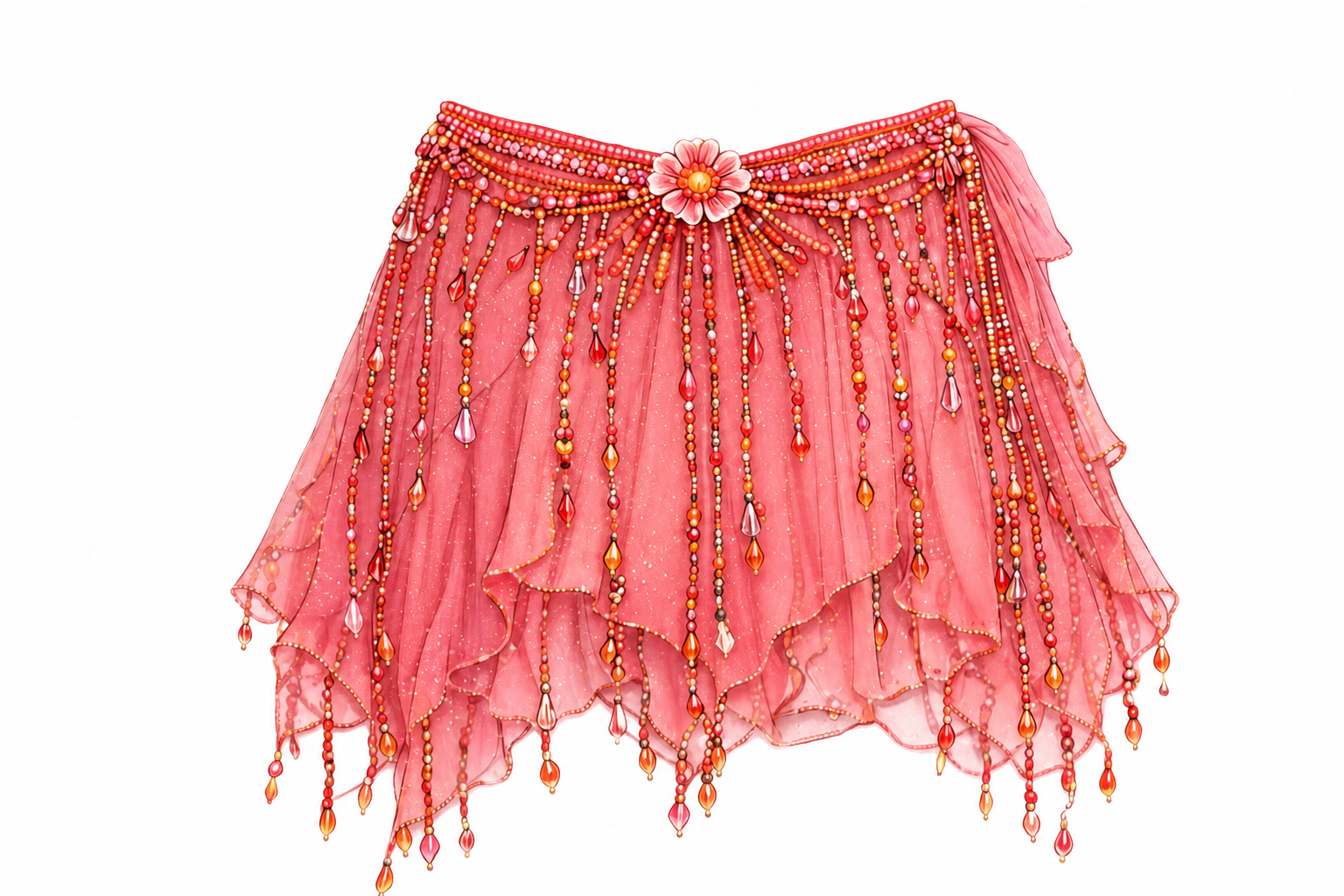 Coral beaded Marea mini skirt on a clean white background